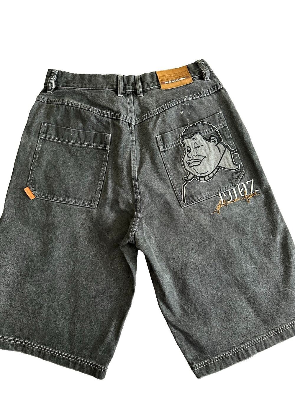 Vintage Y2K Fat Albert 38 Platinum FUBU Black Charcoal Gray Denim Shorts Jorts